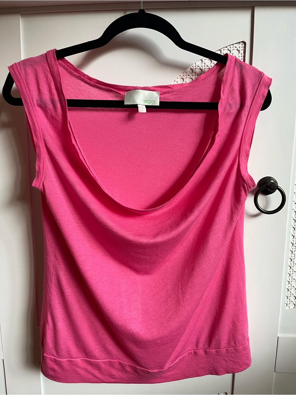 Woo Cotton Pink Draped Neck Sleeveless Tank Top